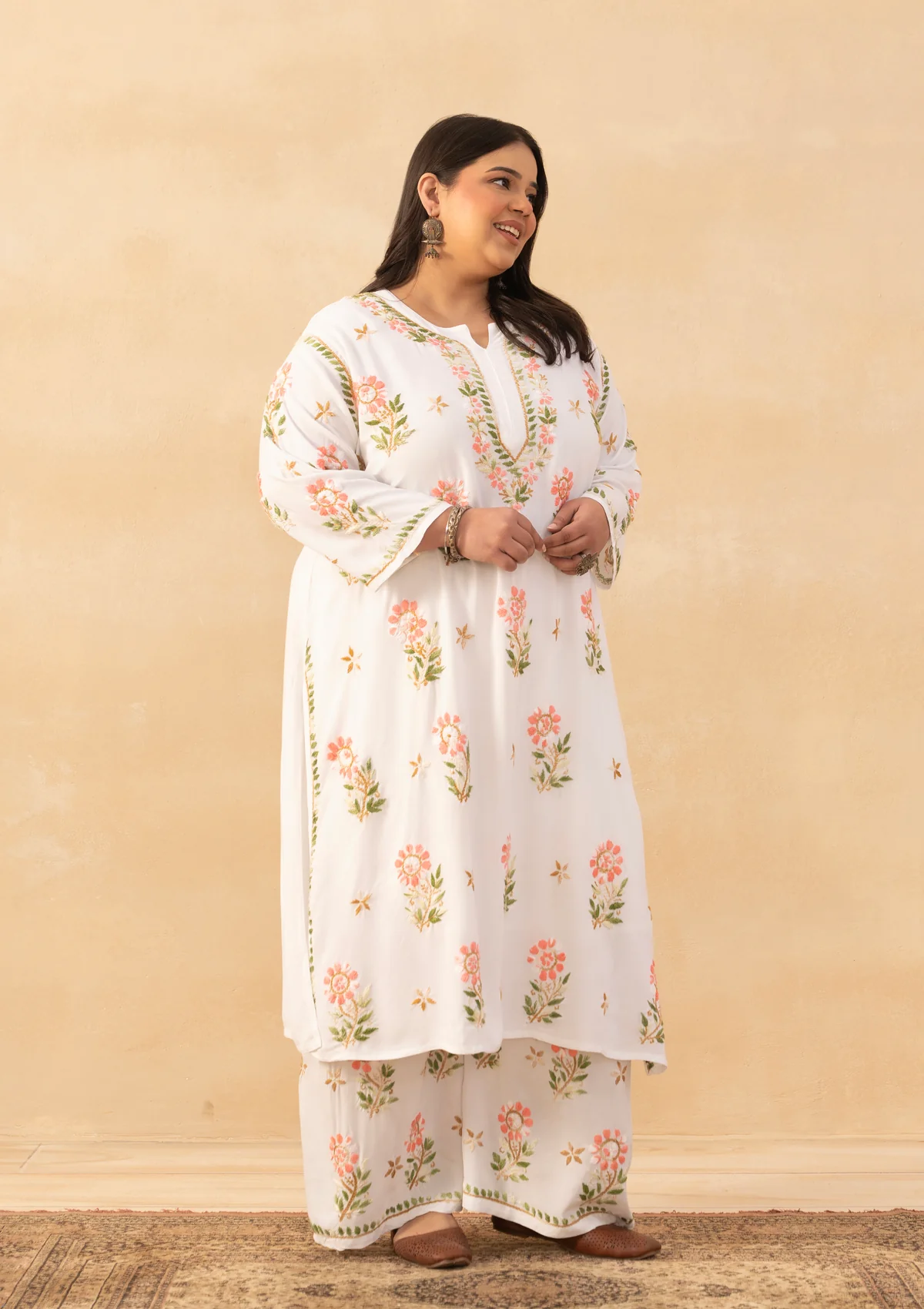 HOC Rayon Chikankari Solid Women's 2 PC Long Kurta Set - White - Image 6