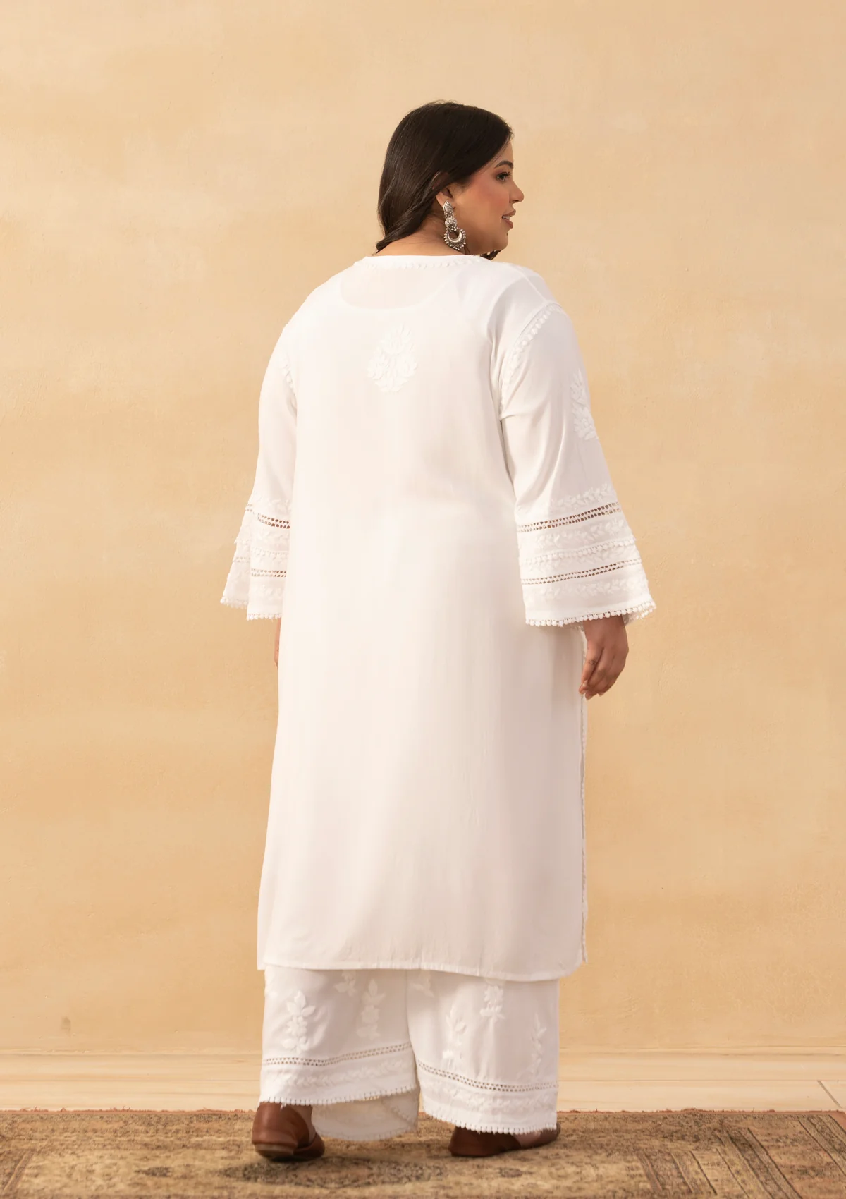 HOC Rayon Chikankari Solid Women's 2 PC Long Kurta Set - White - Image 9