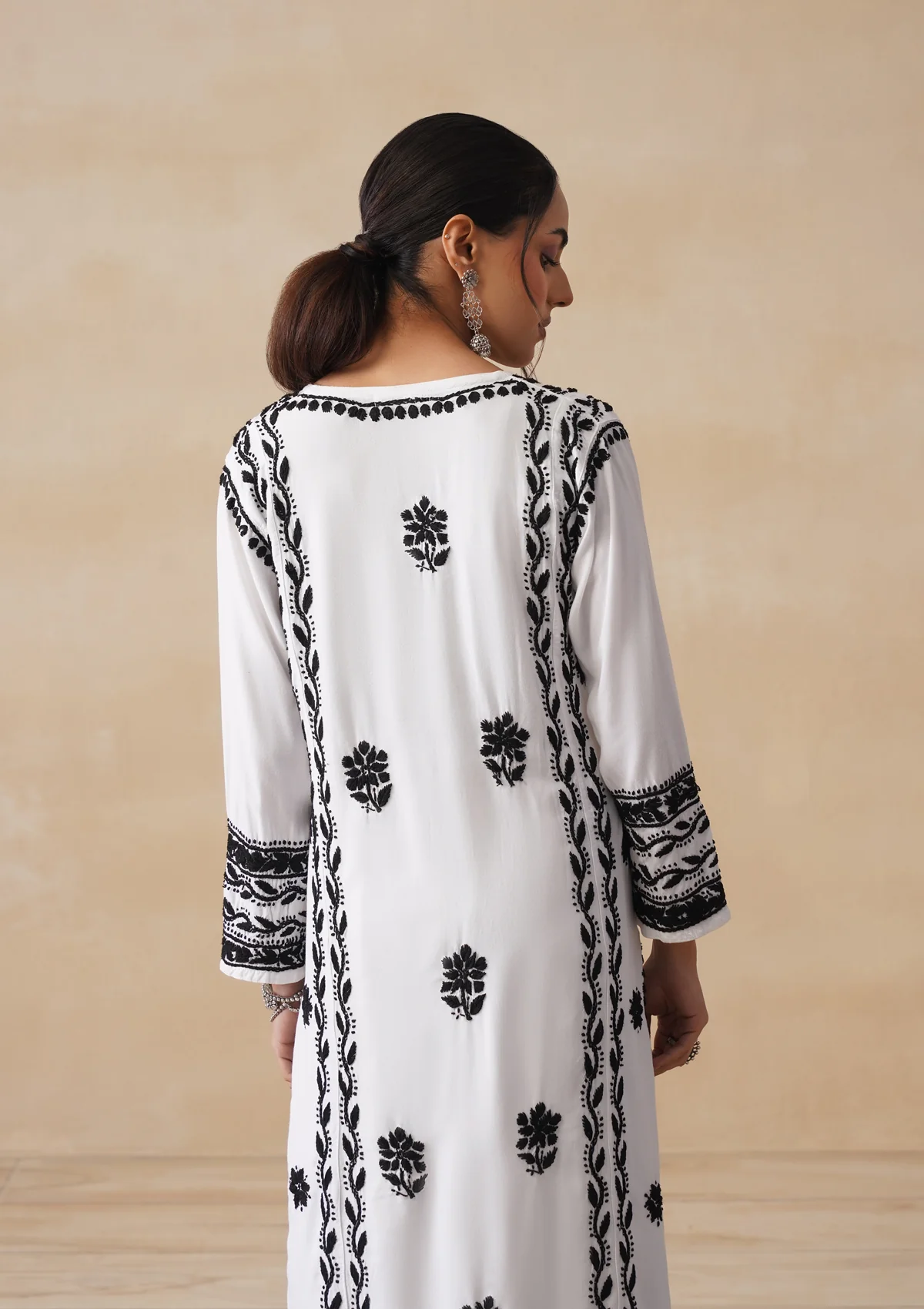 HOC Rayon Chikankari Solid Women's 2 PC Long Kurta Set - White - Image 10