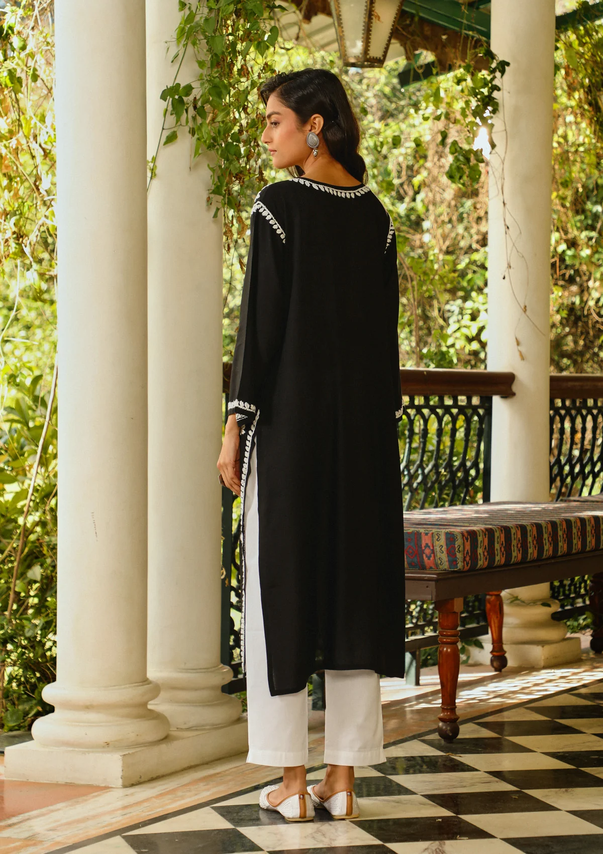 Rayon Chikankari Solid Women's Long Kurta - Black - Image 5