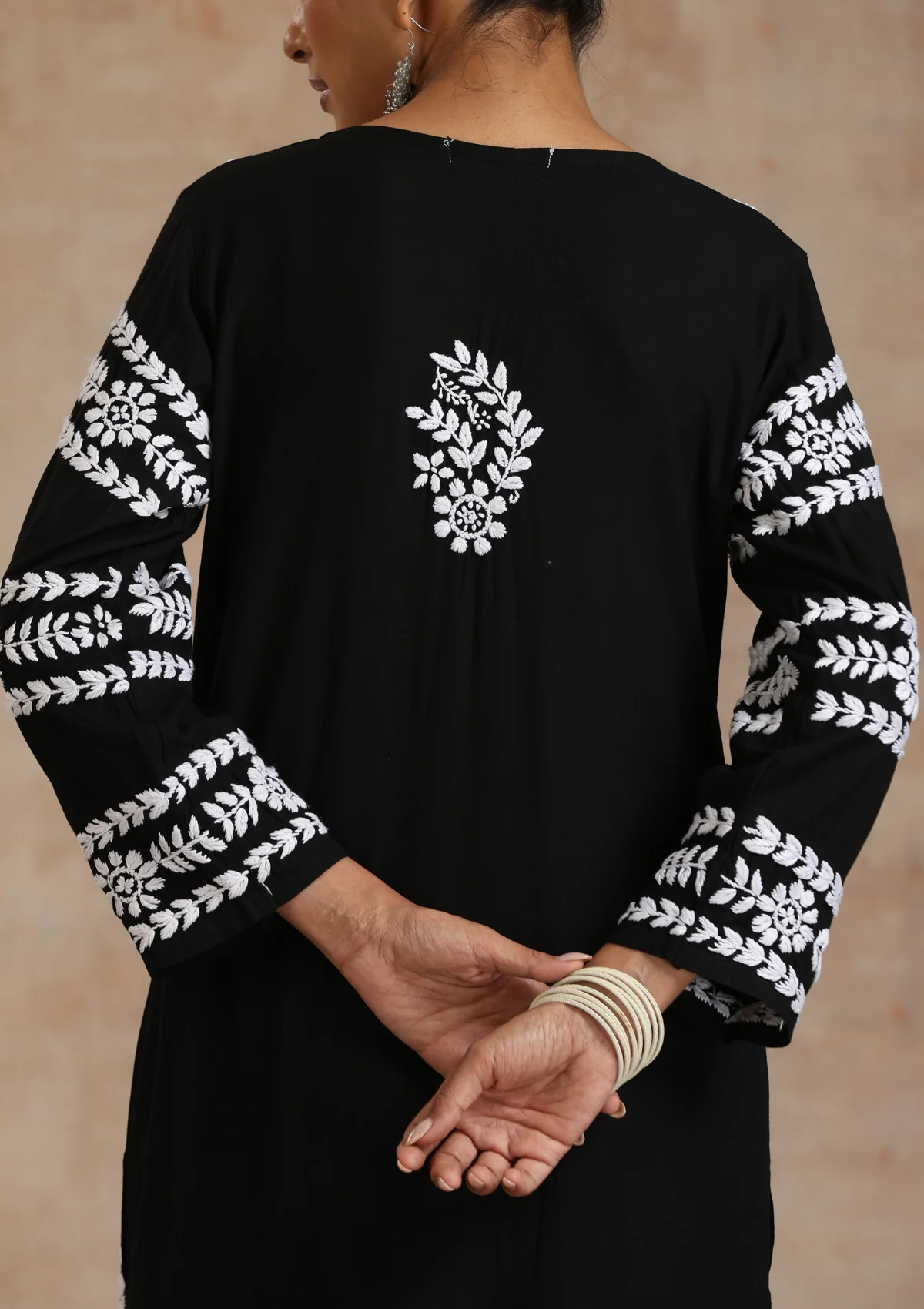 HOC Rayon Chikankari Solid Women's Long Kurta - Black - Image 4