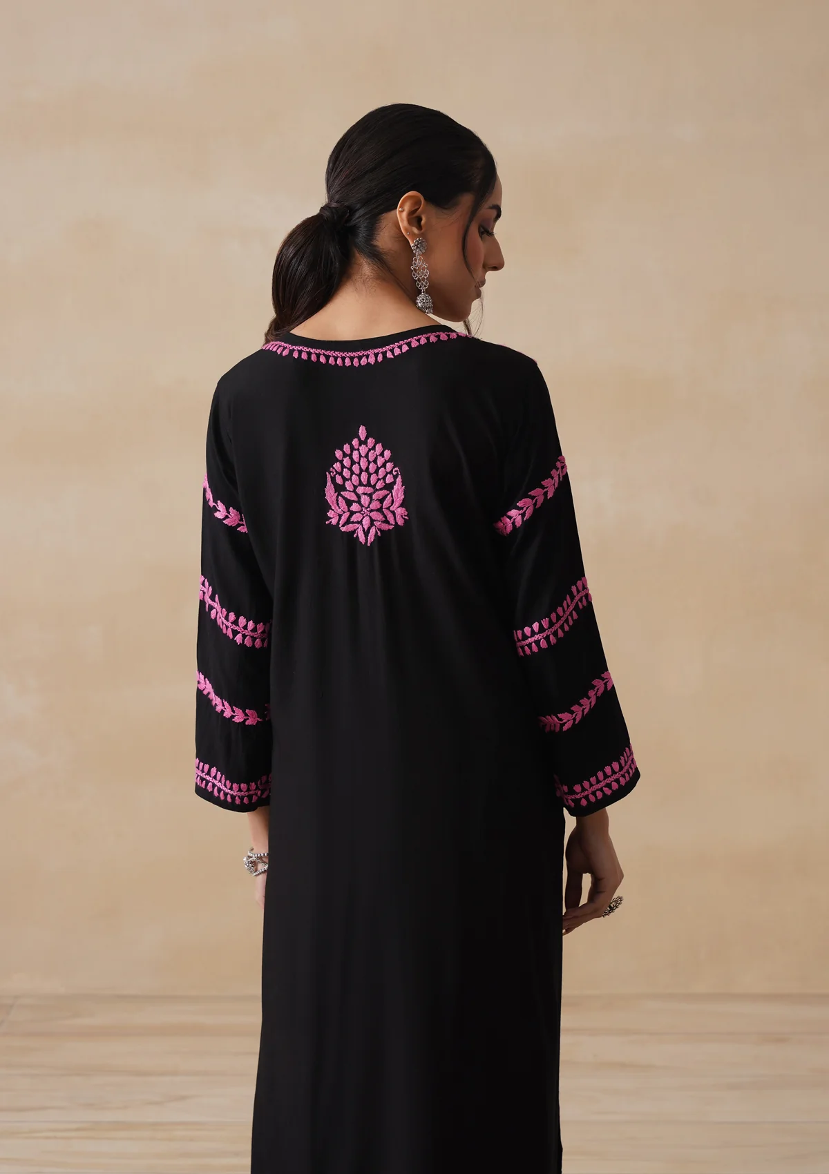 HOC Rayon Chikankari Solid Women's Long Kurta - Black - Image 11