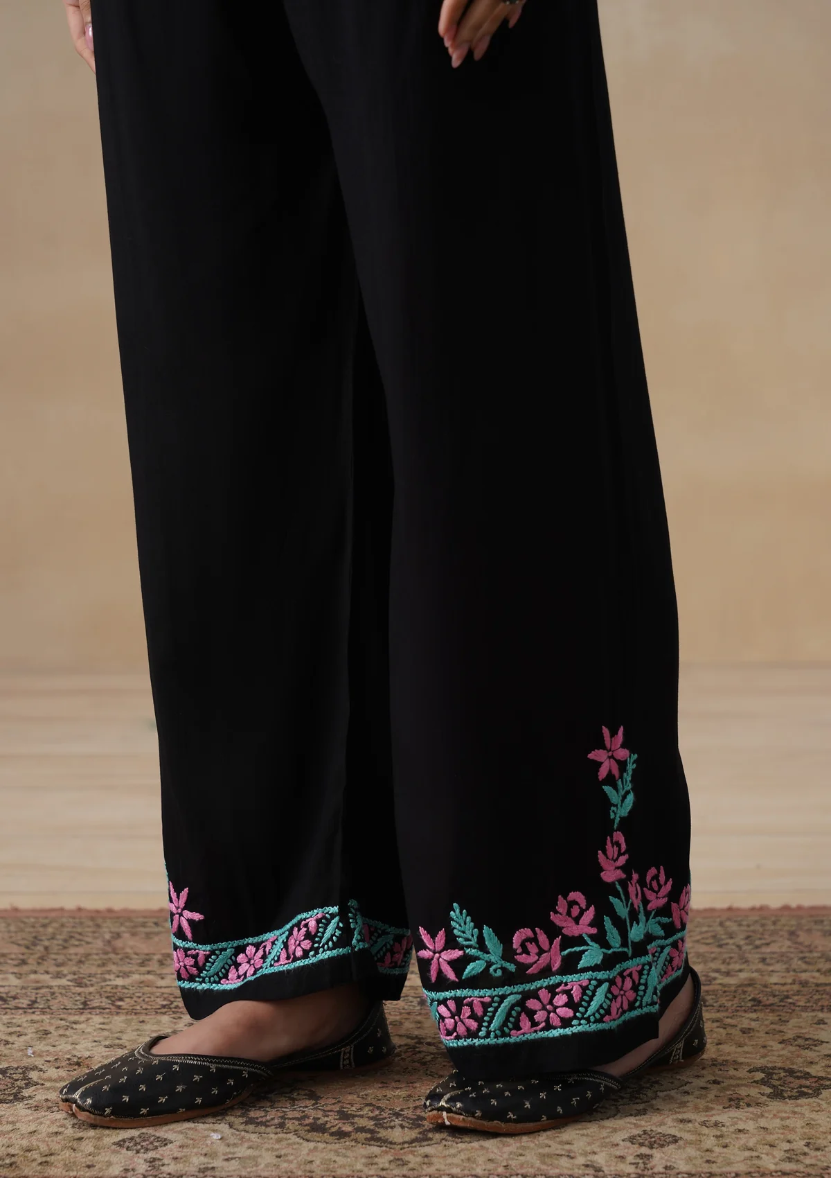 HOC Rayon Chikankari Solid Women's Long Kurta Set - Black - Image 6