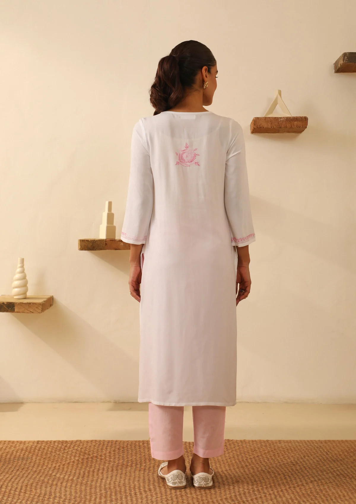HOC Rayon Chikankari Solid Women's Long Kurta - White - Image 6