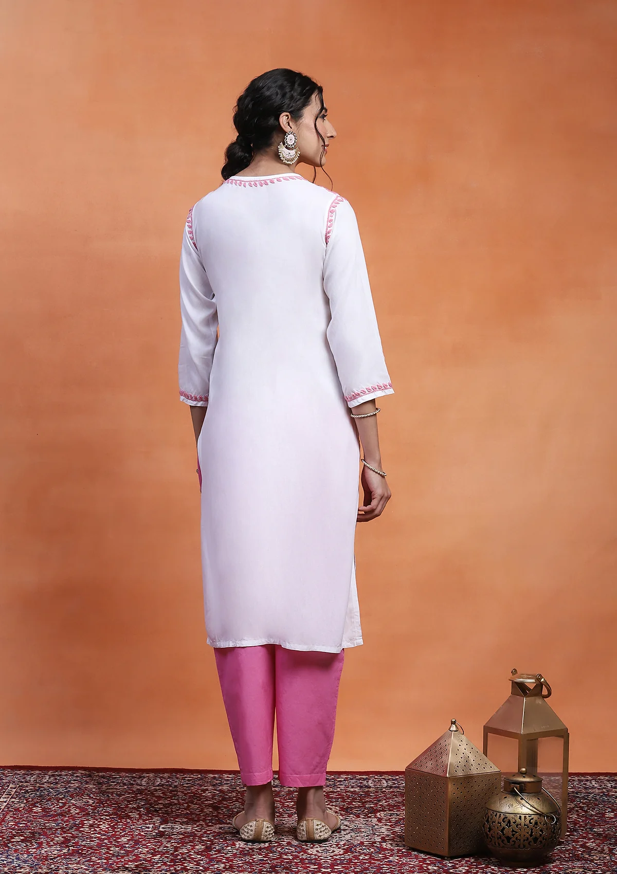 HOC Rayon Chikankari Solid Women's Long Kurta - White - Image 6