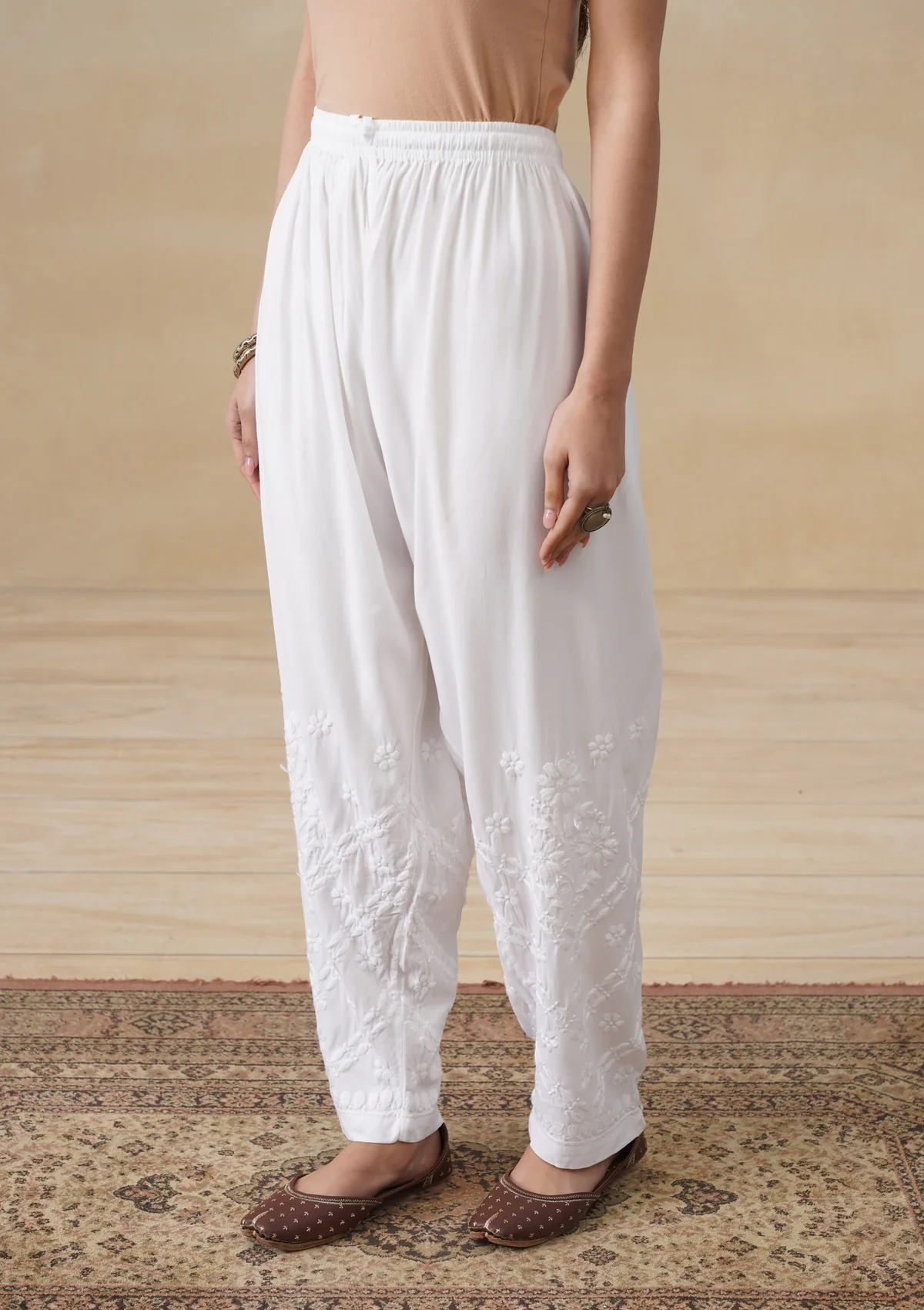 HOC Rayon Chikankari Solid Women's Pant - White - Image 5
