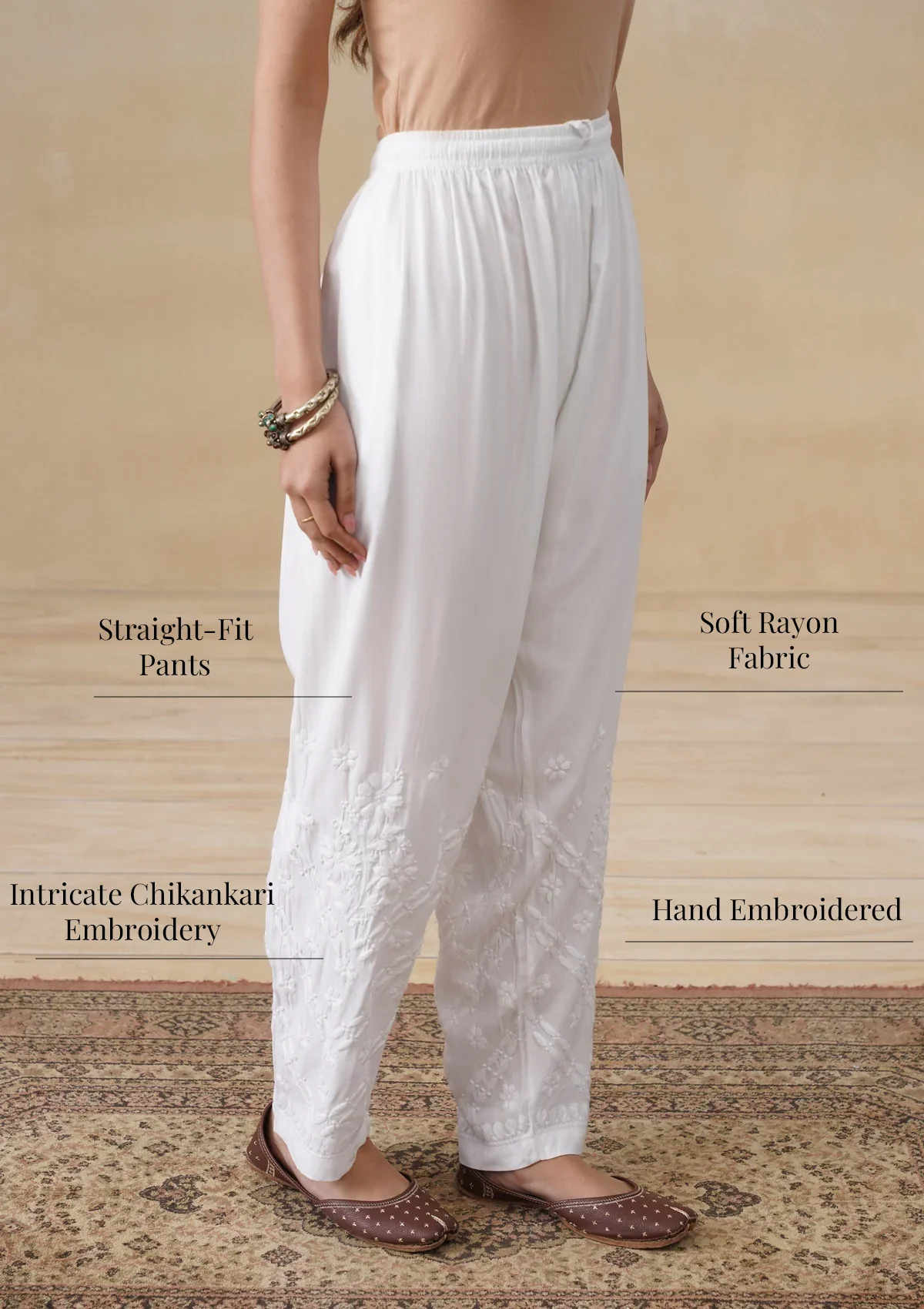 HOC Rayon Chikankari Solid Women's Pant - White - Image 6