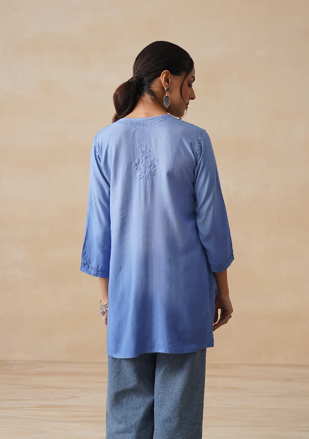 HOC Rayon Chikankari Solid Women's Short Kurta - Blue - Image 8