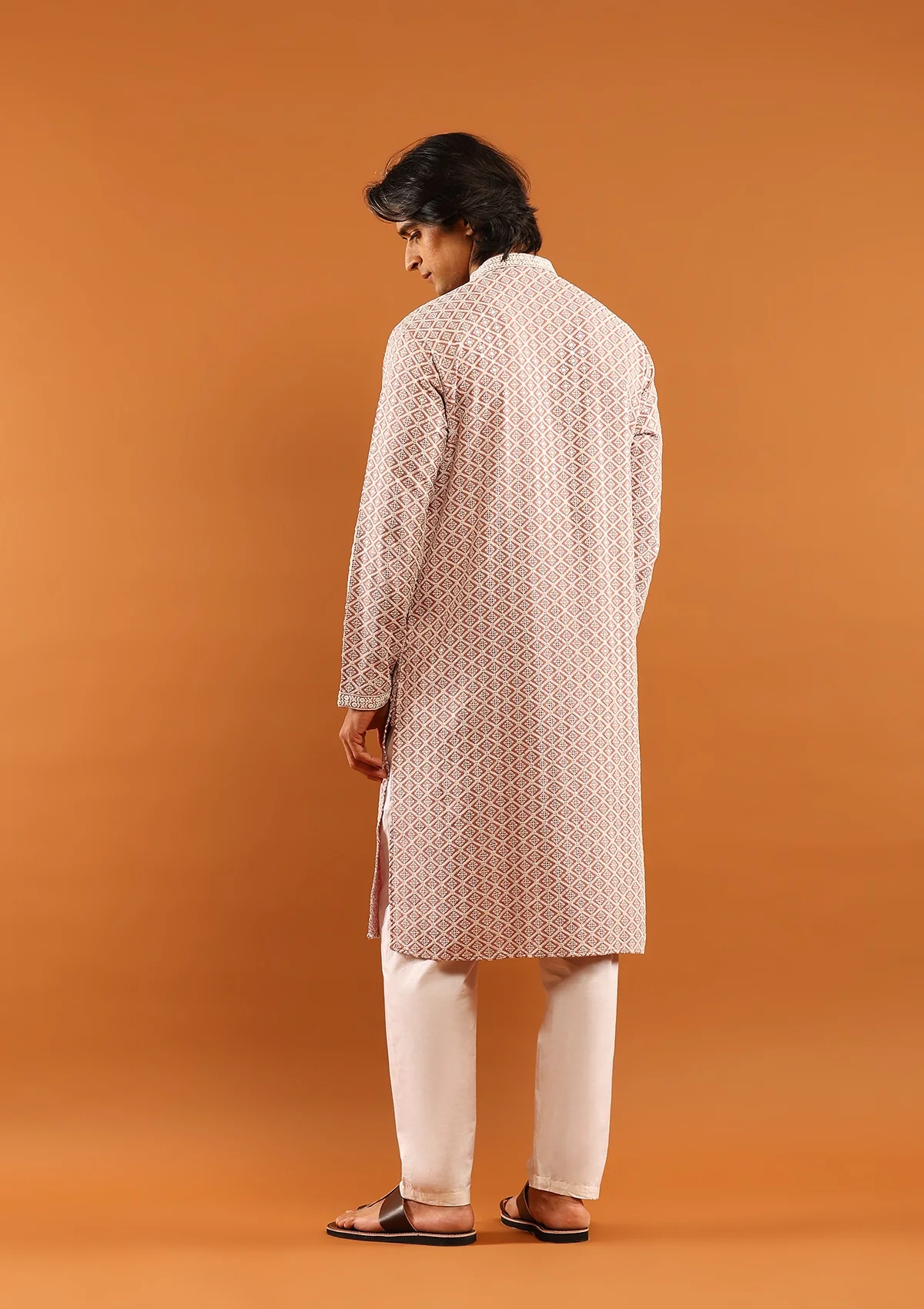 HOC Rayon Embroidered With Sequins Solid Men's Long Kurta- Dusty Pink - Image 5