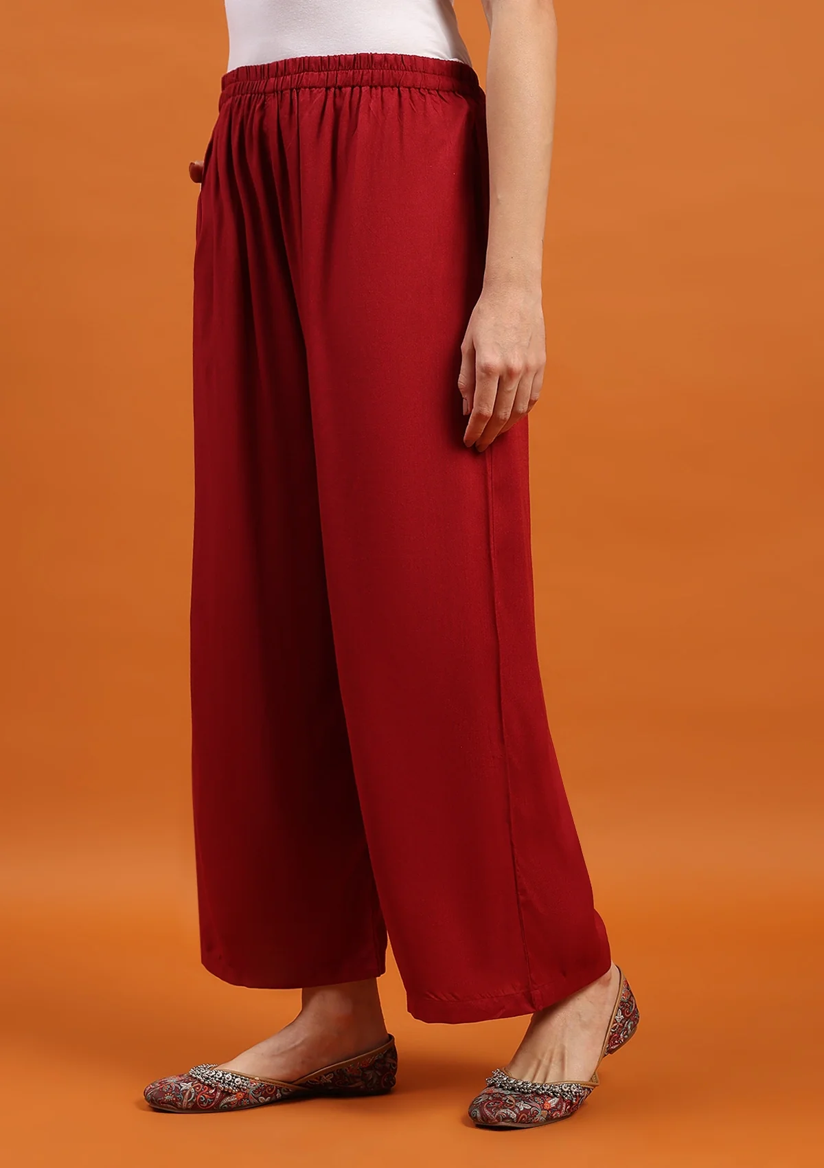 HOC Rayon Solid Women's Palazzo- Maroon - Image 2