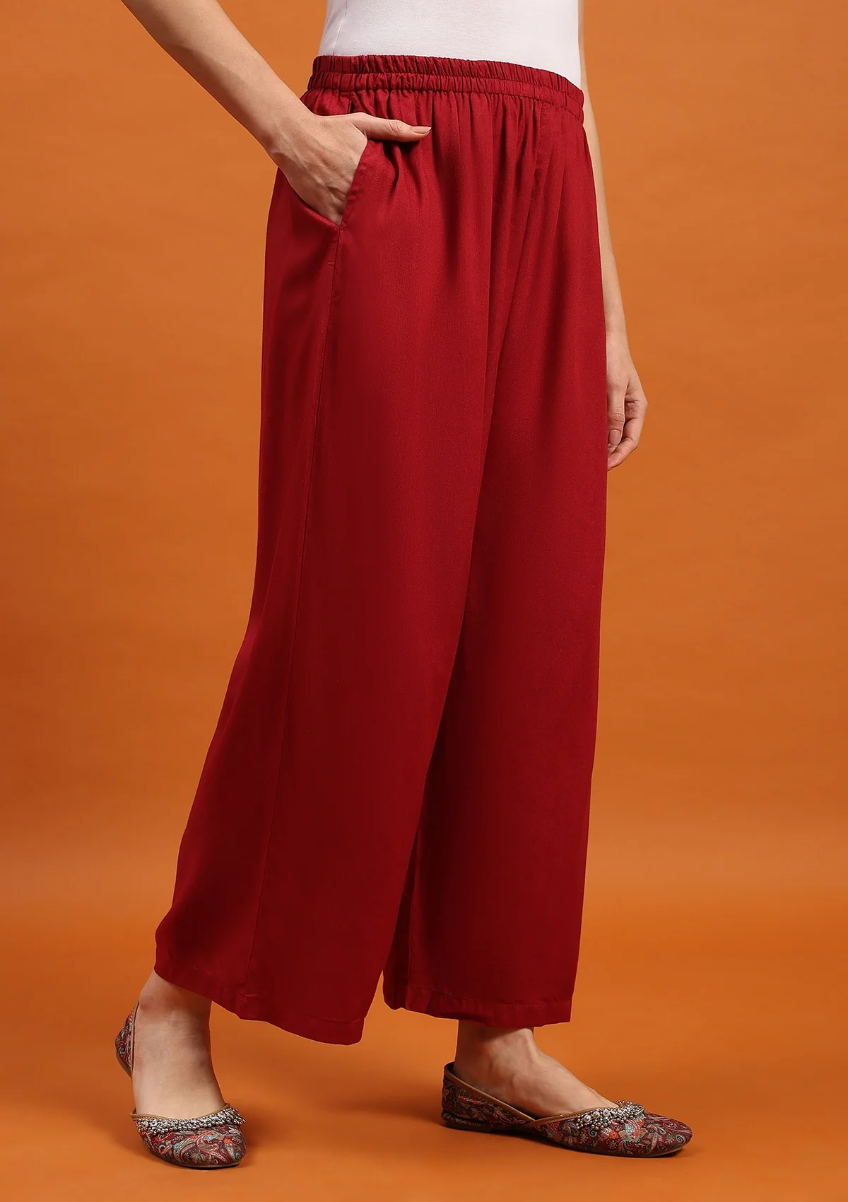 HOC Rayon Solid Women's Palazzo- Maroon - Image 3