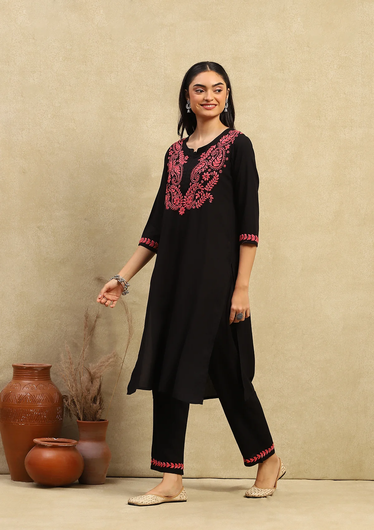 HOC Rubaab Chikankari Rayon Straight Kurta Set - Image 4