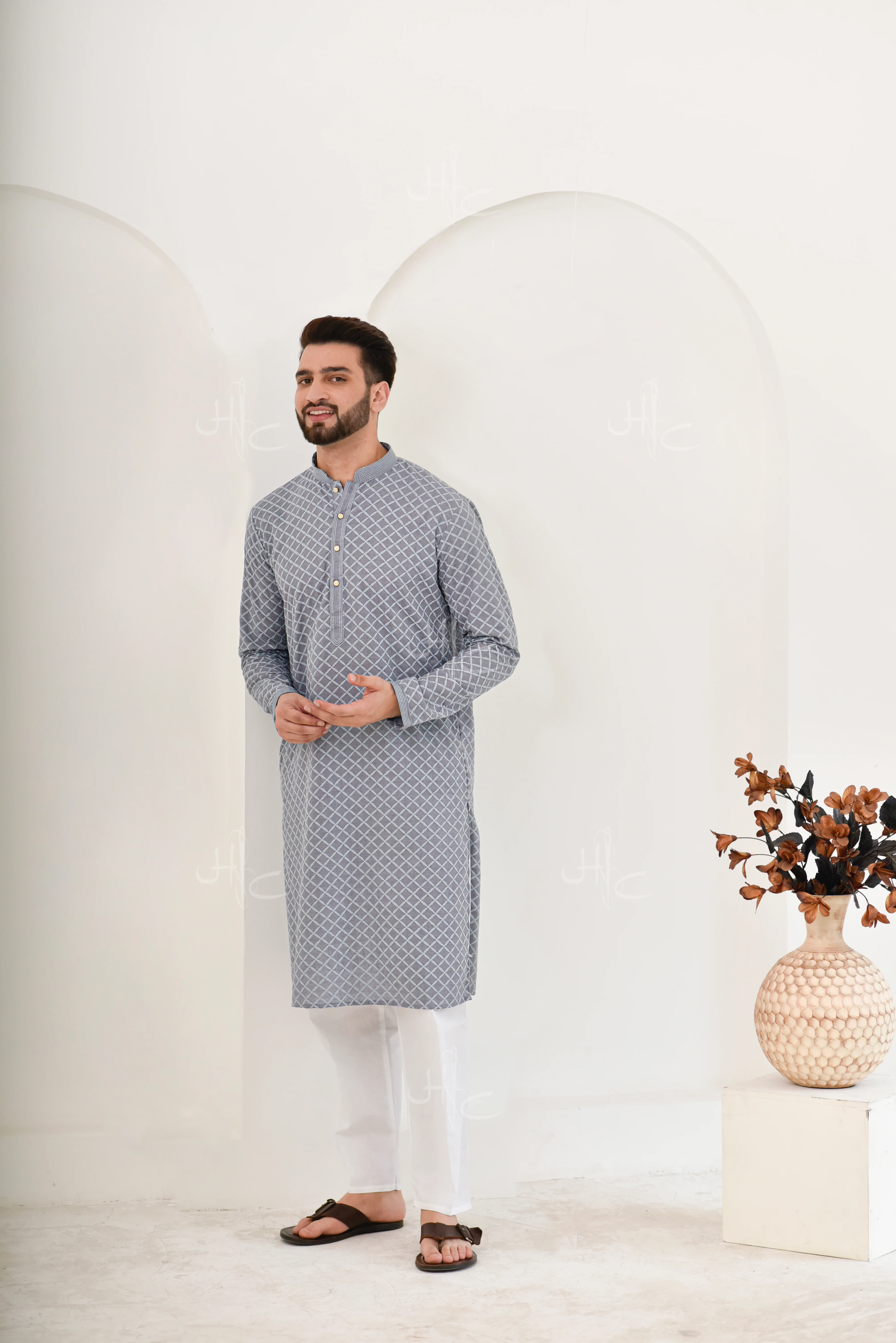 HOC Shaan Chikankari Cotton Straight Men's Kurta - Image 6