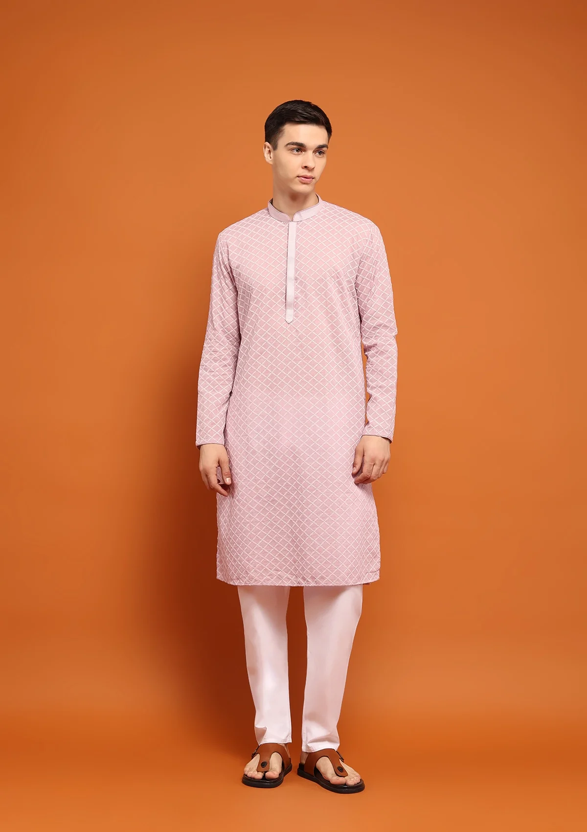 HOC Shaan Chikankari Cotton Straight Men's Kurta - Image 3