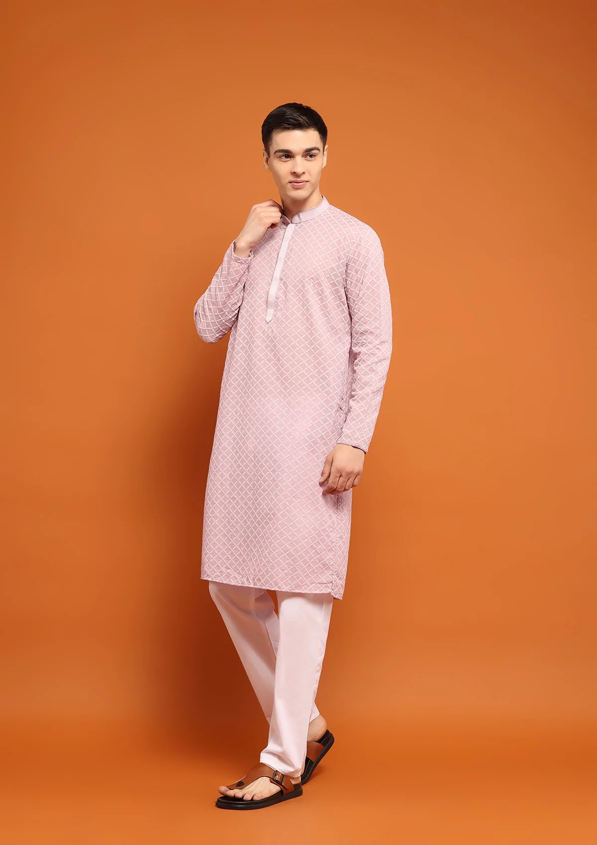 HOC Shaan Chikankari Cotton Straight Men's Kurta - Image 4