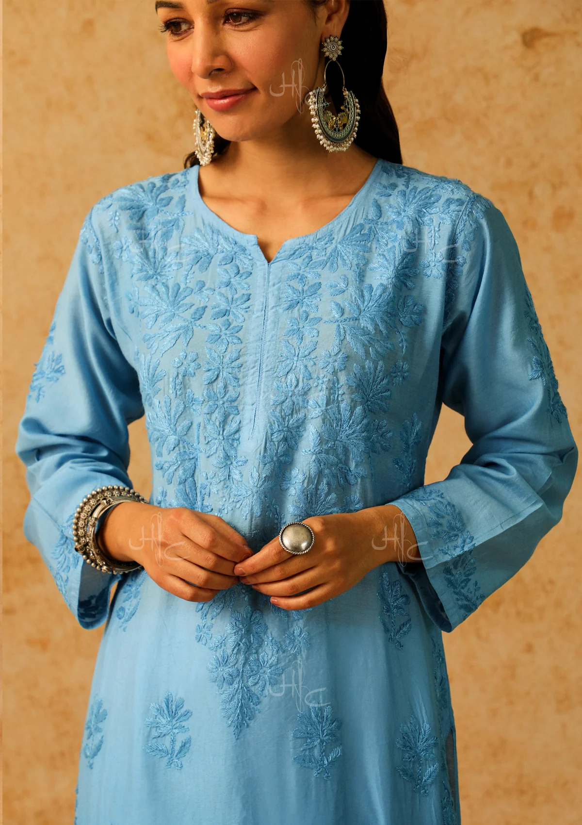 Shab Chikankari Chanderi Straight Kurta - Image 4