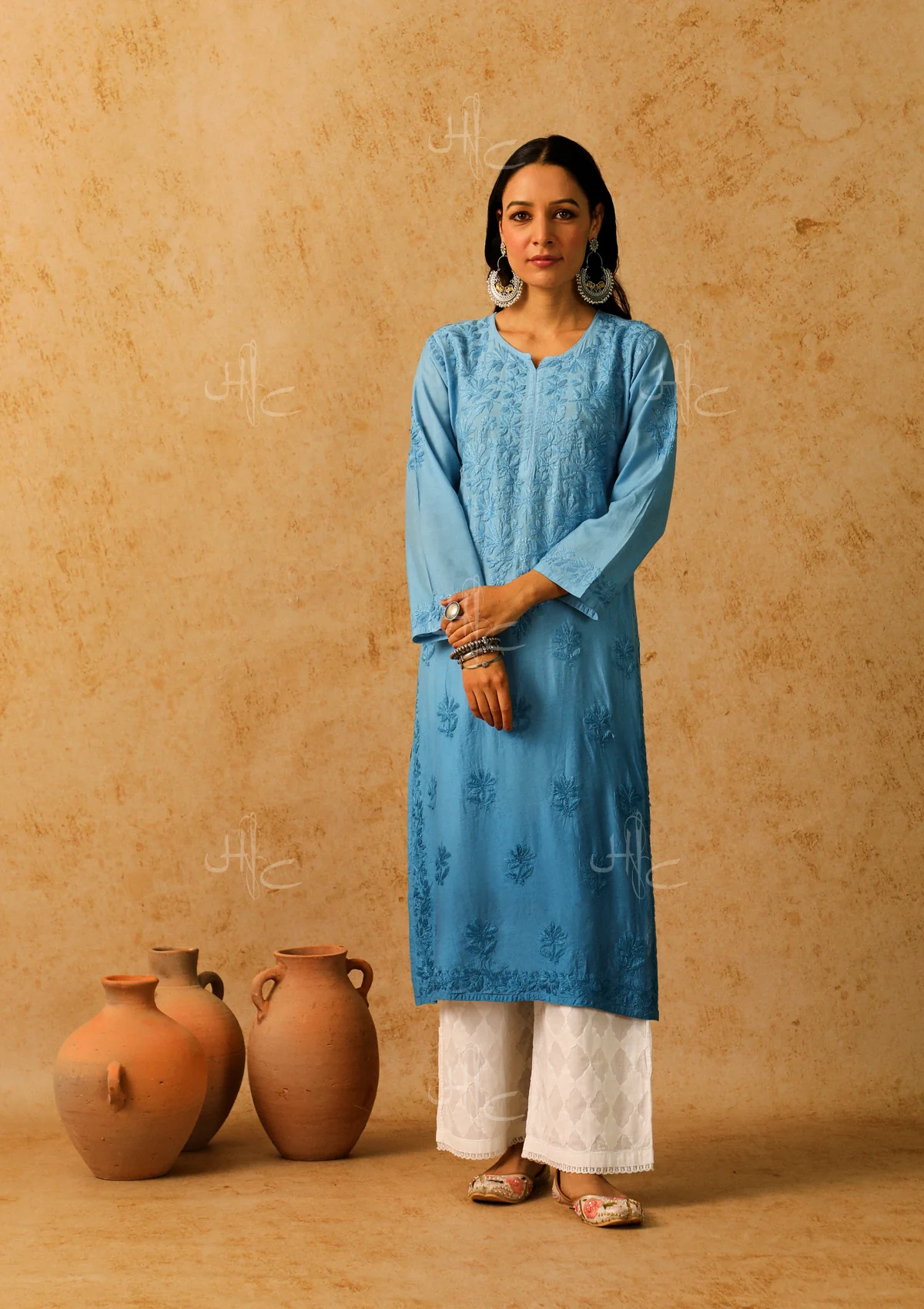 Shab Chikankari Chanderi Straight Kurta - Image 5
