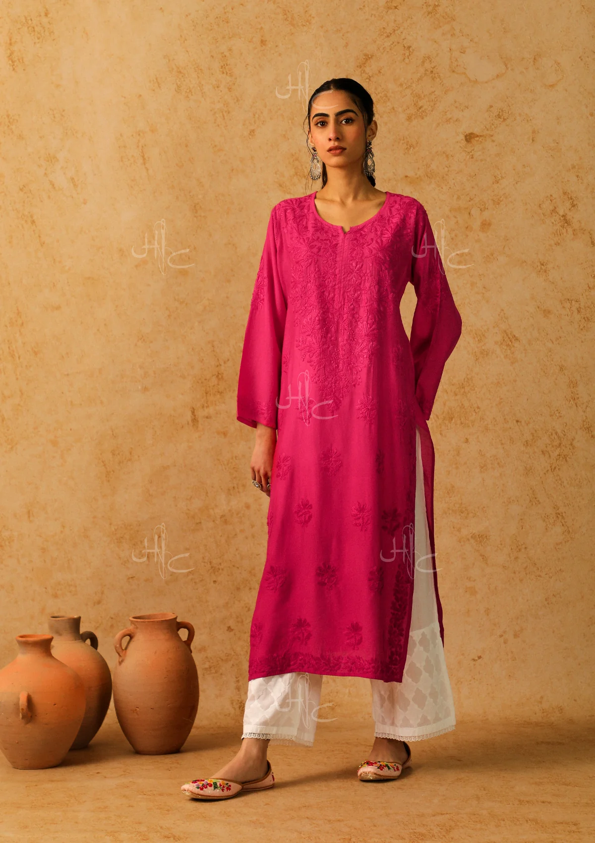 Shab Chikankari Chanderi Straight Kurta