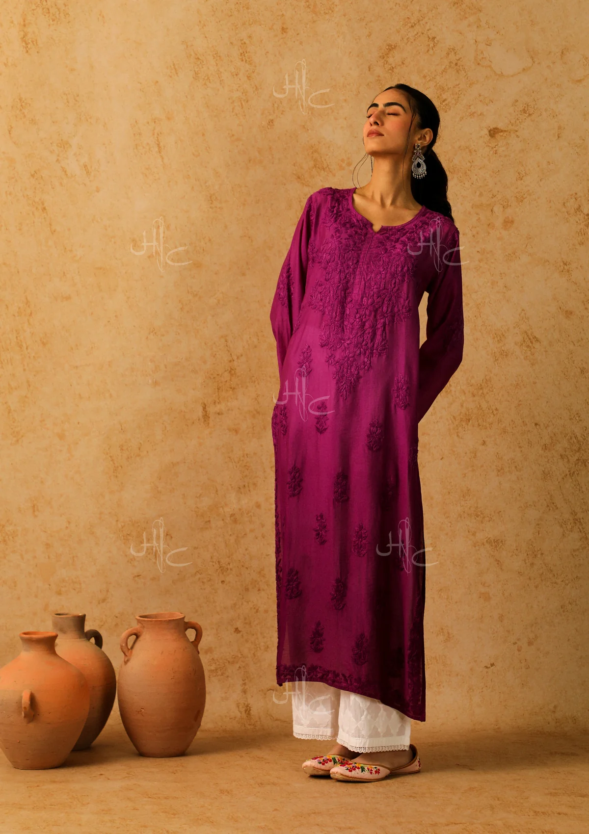 Shab Chikankari Chanderi Straight Kurta