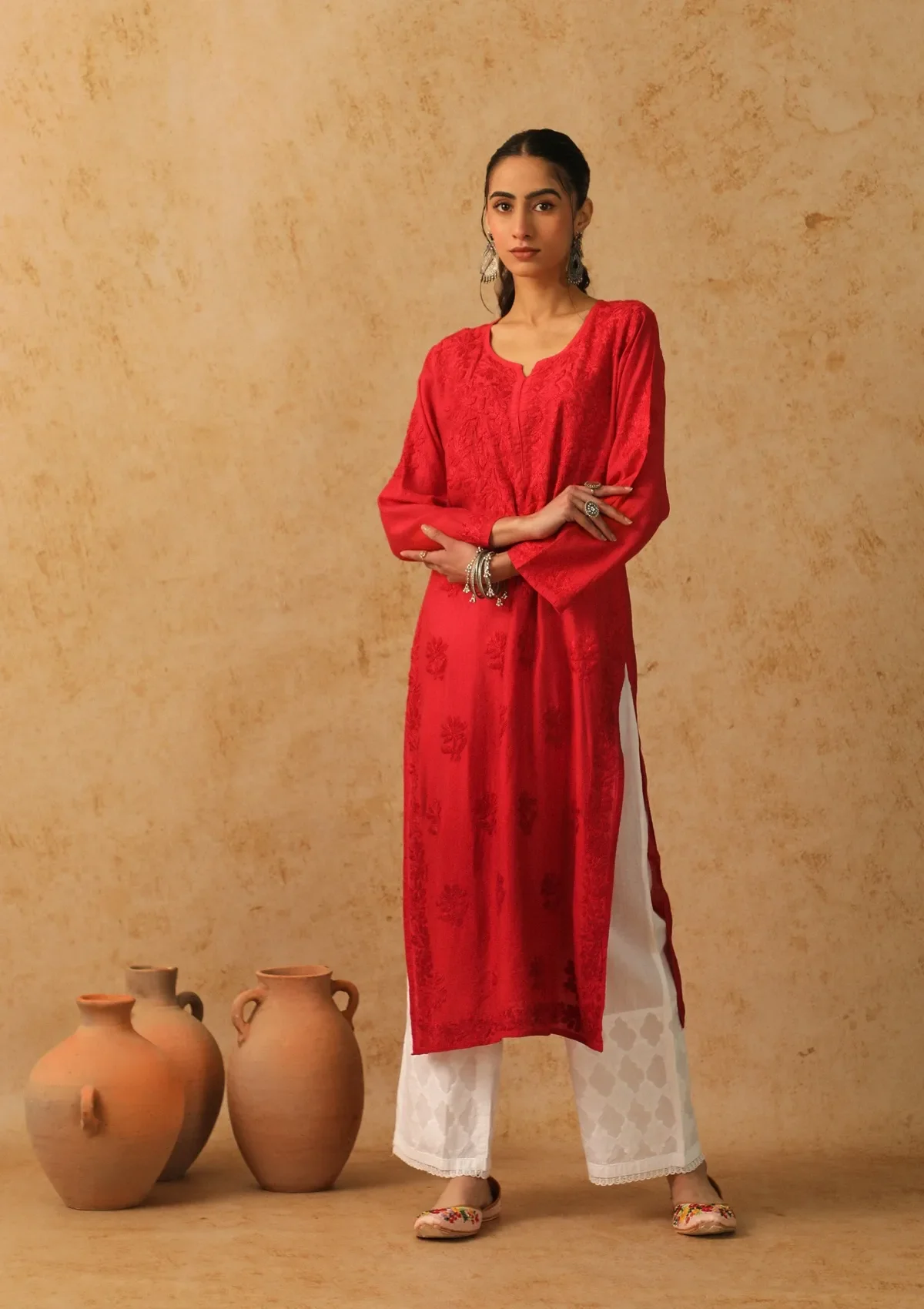 Shab Chikankari Chanderi Straight Kurta - Image 3