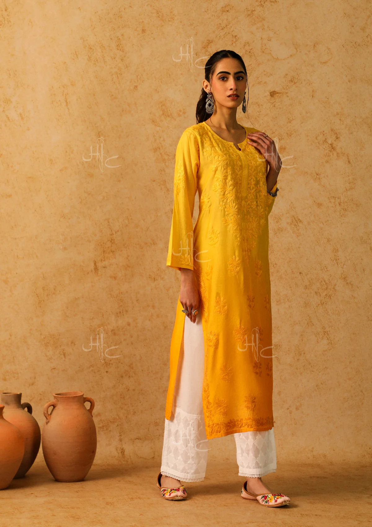 Shab Chikankari Chanderi Straight Kurta - Image 3