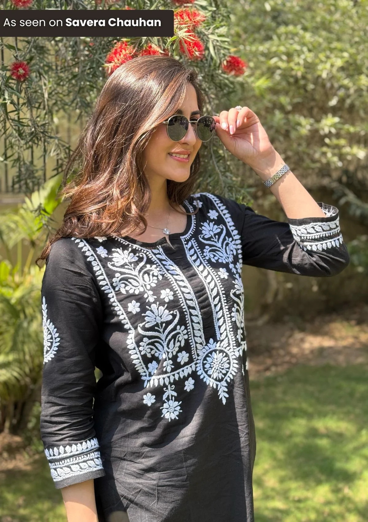 HOC Soha Chikankari Cotton Straight Kurta Set - Black - Image 5