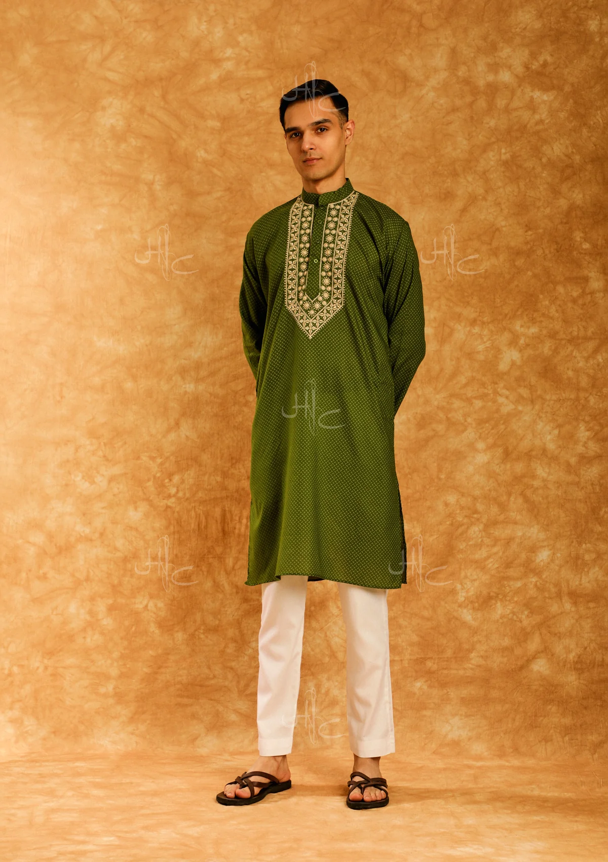 HOC Wasiq Embroidered Rayon Straight Men's Kurta - Image 3