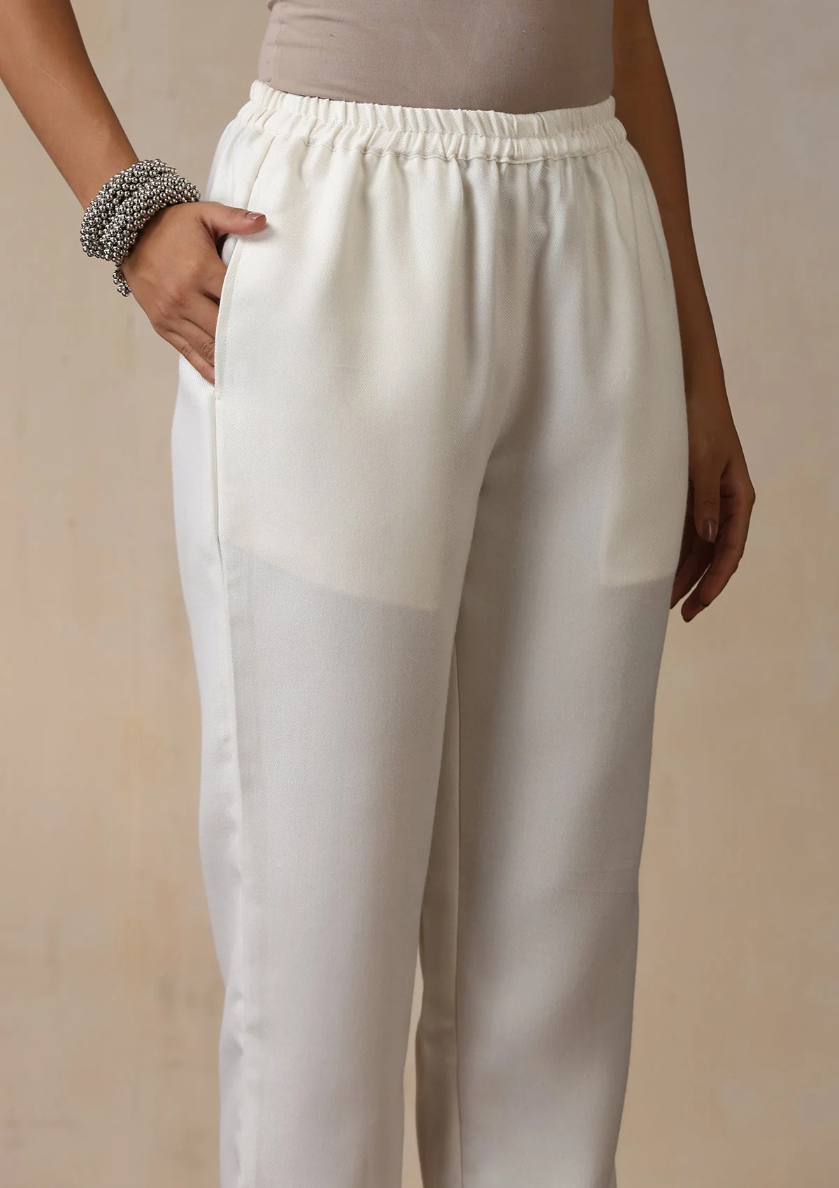 HOC Wool Aari Embroidered Solid Women's 2 Pc Long Kurta Set - White - Image 7