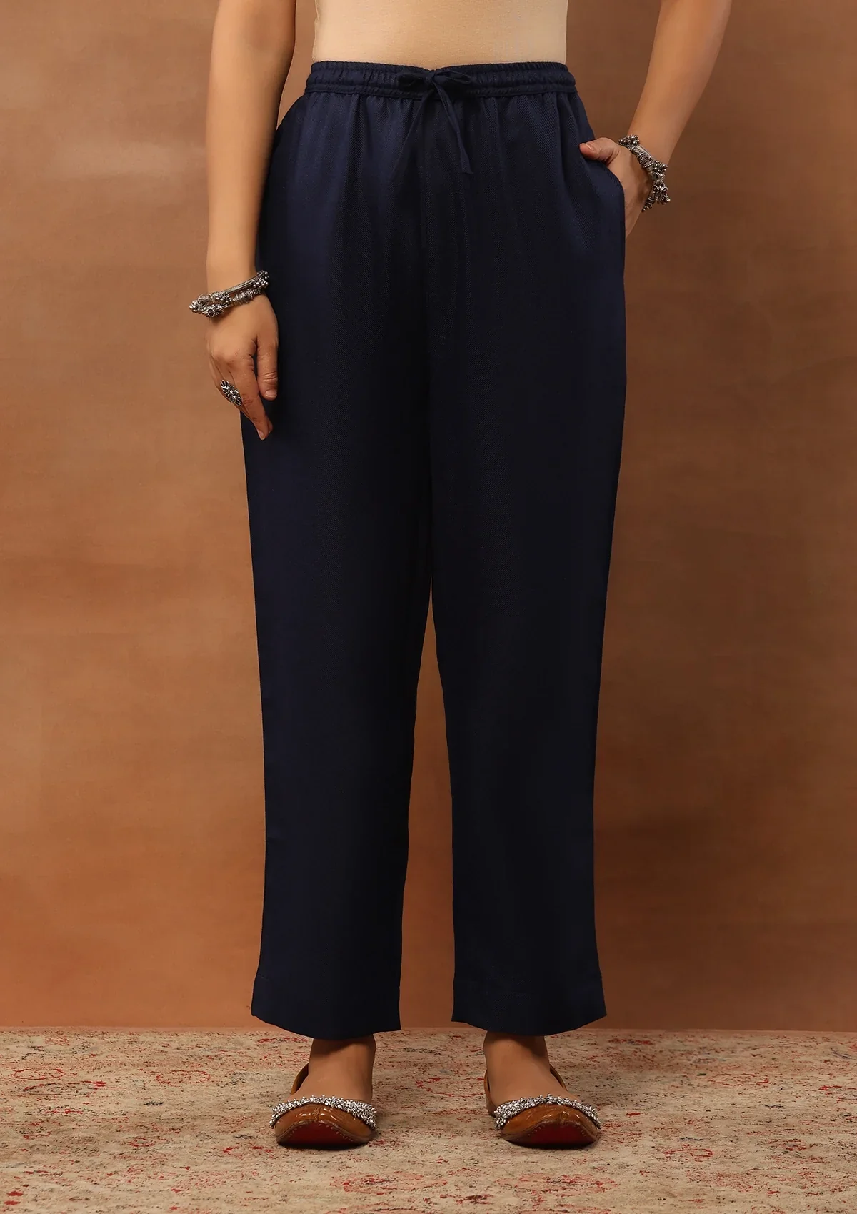 HOC Wool Aari Embroidered Solid Women's 2 Pc Short Kurta Set - Blue - Image 6