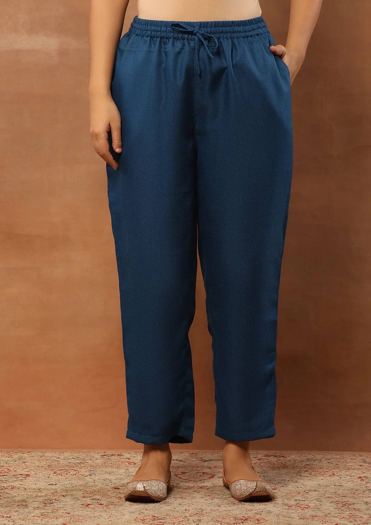 HOC Wool Aari Embroidered Straight Kurta Set With Dupatta-Blue - Image 6