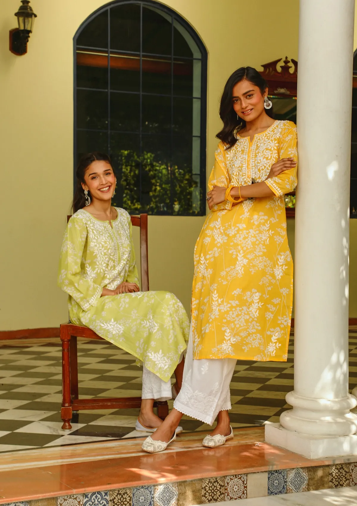 HOC Zainab Chikankari Mulmul Printed Straight Kurta -Green - Image 6
