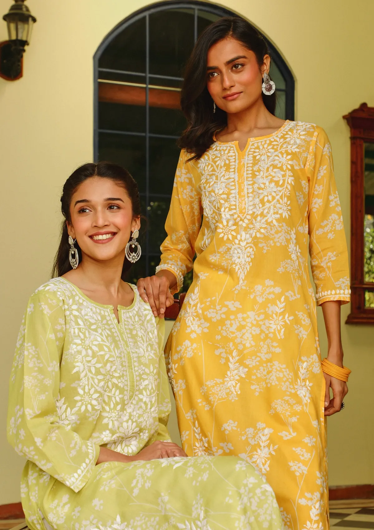 HOC Zainab Chikankari Mulmul Printed Straight Kurta -Green - Image 7